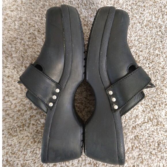 Crocs Black Leather Slip-On Mules Women’s Size 8 Comfort Clogs - Picture 8 of 11